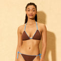 Women's Crepe Piping  Triangle Bikini Top - Shade & Shore Brown