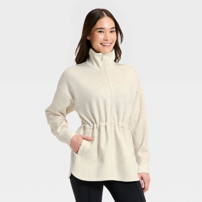 Women's Airy Sleek Long Full Zip Collared Jacket - All In Motion Cream Heather