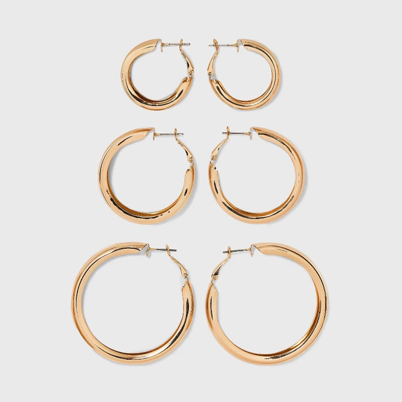 Wide Hoop Earring Set 3pc - Wild Fable Gold (Please be advised that sets may be missing pi