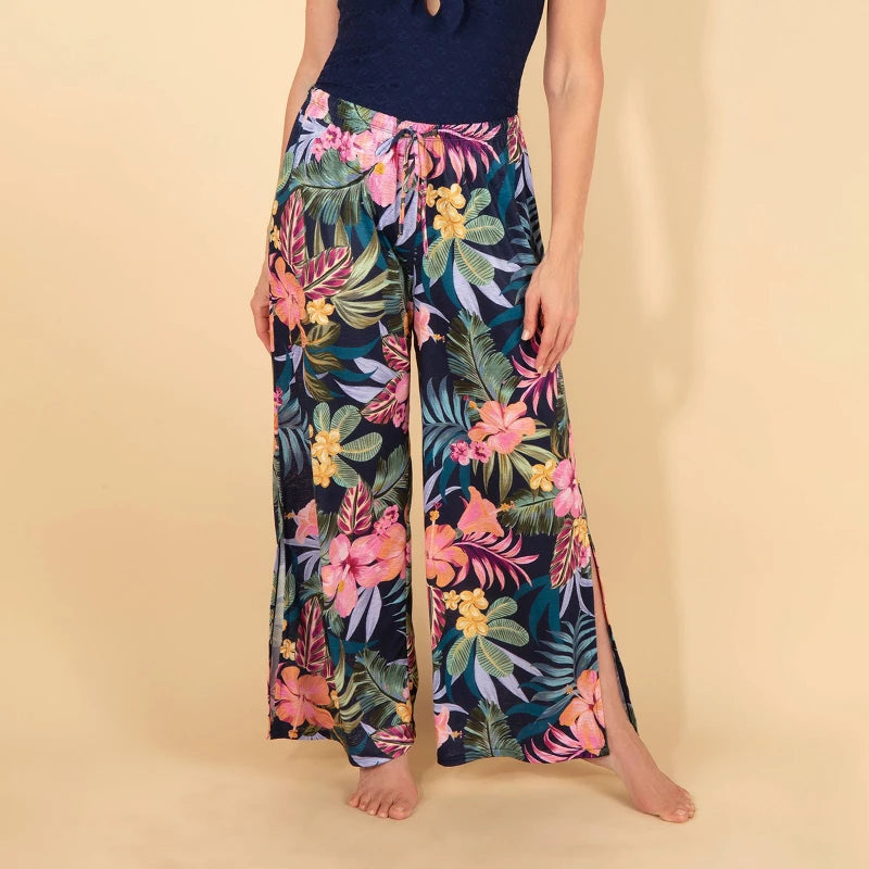 Lands' End Women's Side Slit Cover Up Pants - Floral Print
