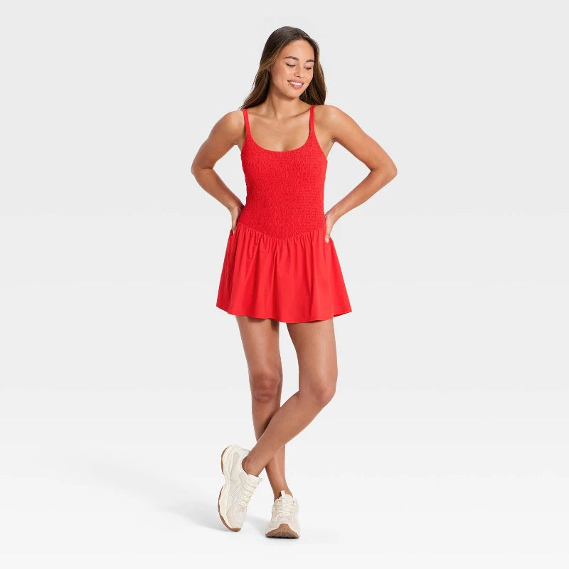 Women's Drop Waist Smocked Active Dress - JoyLab Red