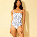 Women's Shell Print Anchor Charm Medium Coverage One Piece Swimsuit - Shade & Shore Blue/White