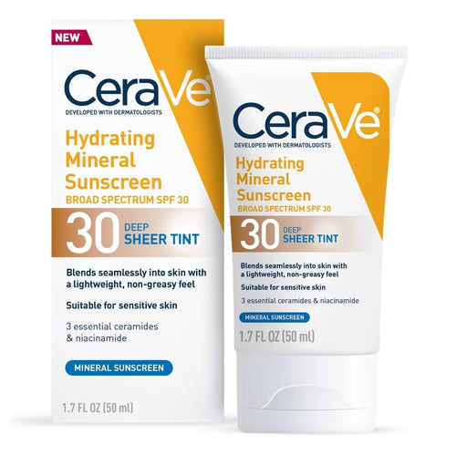 CeraVe Hydrating Mineral Tinted Face Sunscreen Lotion - SPF 30 - Deep - 1.7 fl oz