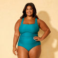 Women's Shirred Tummy Control Square Neck Full Coverage One Piece Swimsuit - Shade & Shore Teal Blue