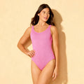 Women's Pucker Scoop Neck Medium Coverage One Piece Swimsuit - Shade & Shore Pink