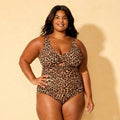 Women's Leopard Print Tab-Front Full Coverage One Piece Swimsuit - Shade & Shore Multi