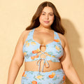 Women's Fruit Print Lace Up Longline Bikini Top - Shade & Shore Blue