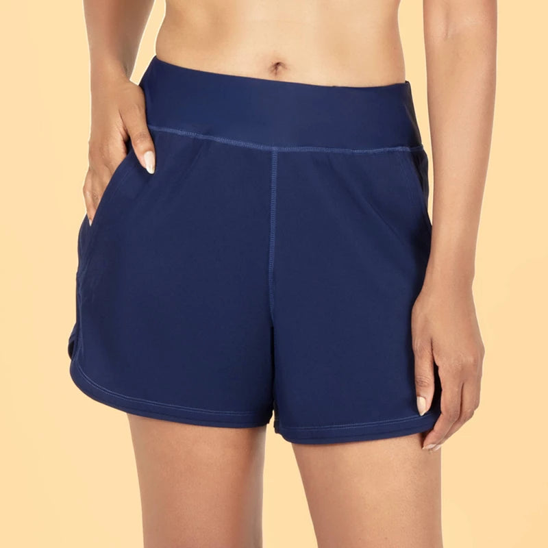 Lands' End Women's UPF Full Coverage Swim Board Shorts - Navy Blue