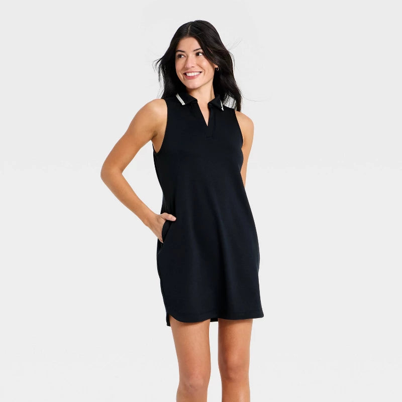 Women's Airy Sleek Collared Dress - All In Motion Jet Black