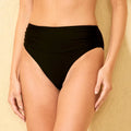 Women's Shirred Waistband Medium Coverage Bikini Bottom - Shade & Shore Black
