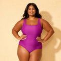 Women's Shirred Tummy Control Square Neck Full Coverage One Piece Swimsuit - Shade & Shore Purple