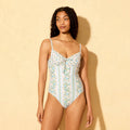 Women's Floral Print High Leg Extra Cheeky Bandeau Underwire One Piece Swimsuit - Shade & Shore White