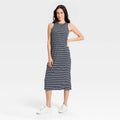 Women's Modal Ribbed Midi Dress - All In Motion Navy Blue Striped