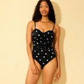 Women's Polka Dots Long Torso Center Front Tab Scoop Neck Medium Coverage One Piece Swimsuit - Shade & Shore Black