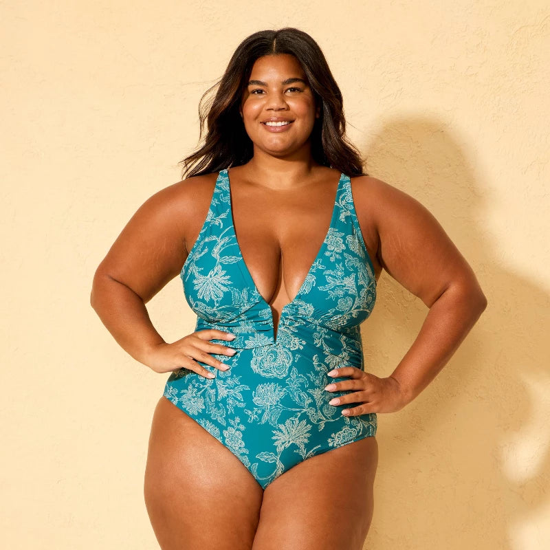 Women's Full Coverage Plunge One Piece Swimsuit - Shade & Shore Multi