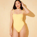 Women's Seersucker Shirred Bandeau Cheeky Coverage One Piece Swimsuit - Shade & Shore Yellow