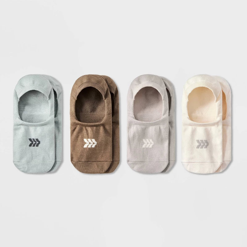 Women's Lightweight 4pk Liner Socks - All In Motion Beige/Gray/Tan 4