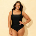 Women's Shirred Tummy Control Square Neck Full Coverage One Piece Swimsuit - Shade & Shore Black