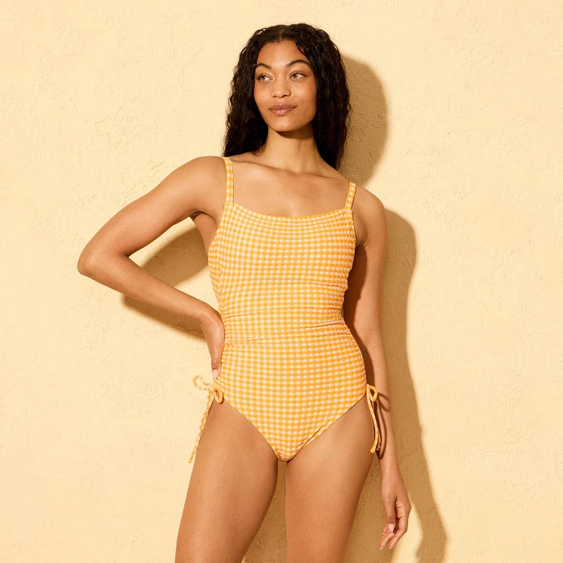Women's Square Neck Adjustable Leg Medium Coverage One Piece Swimsuit - Shade & Shore Orange