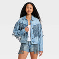 Women's Fringe Denim Jacket - Universal Thread Light Wash