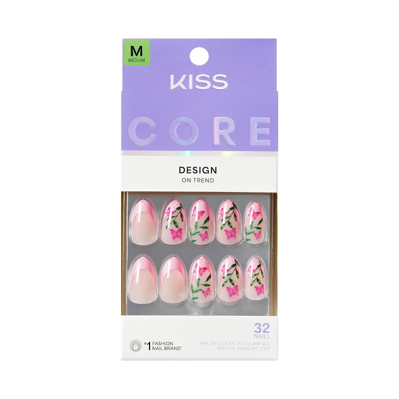 Kiss Core French Tip Press-On Fake Nails Medium Almond - Curiosity - 35ct (Please be advis