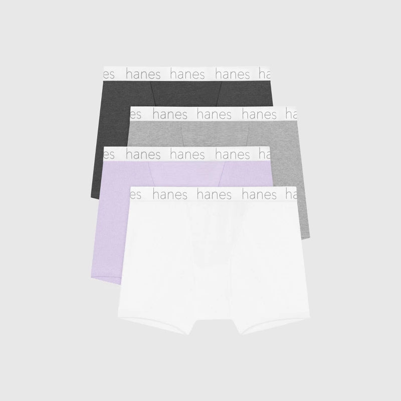 Hanes Premium Women's 4pk Boxer Briefs, Boyfriend Mid-Thigh Stretch-Cotton Underwear - Co