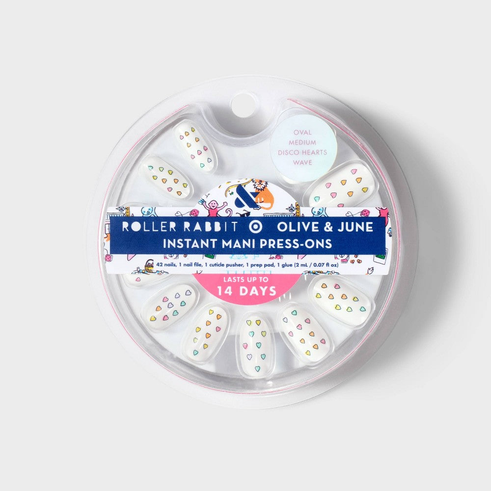 Roller Rabbit x Target - Olive & June Press-On Fake Nails - M Oval - Disco Hearts Wave - 4