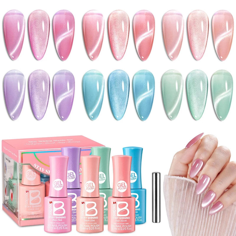 Beetles Stay Shining Collection Salon-Quality Gel Nail Polish Set - Fairy Garden (Cat Eye)
