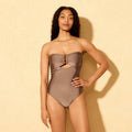 Women's High Shine U-Bar Tummy Control Bandeau Medium Coverage One Piece Swimsuit - Shade & Shore Beige