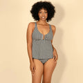 Lands' End Women's Gingham U-Ring Flounce Tankini Top - Black/White