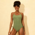 Women's Ribbed Adjustable Drawstring Medium Coverage One Piece Swimsuit - Shade & Shore Green