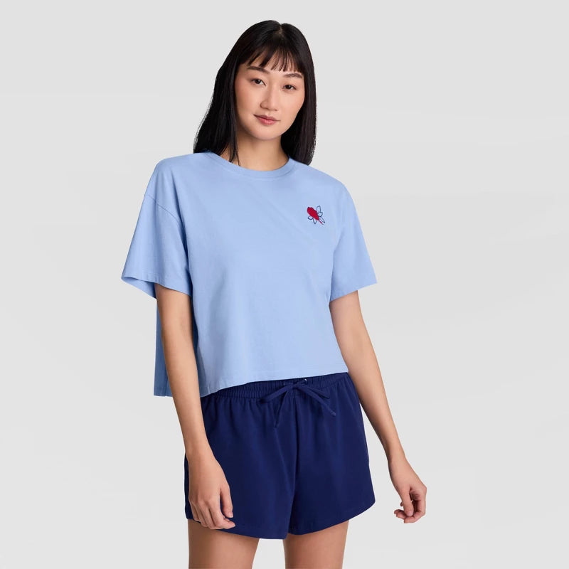 Champion Women's Iconic Cropped Short Sleeve T-Shirt - Light Blue