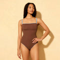 Women's Crepe Piping  Square Neck Medium Coverage One Piece Swimsuit - Shade & Shore Brown