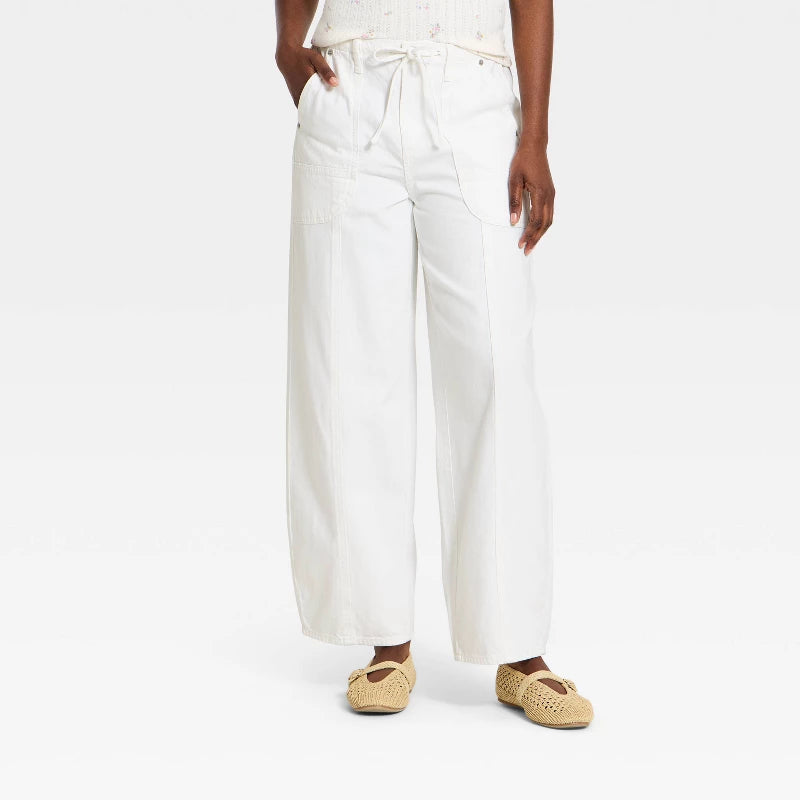 Women’s High-Rise Drawstring Soft Utility Jeans - Universal Thread White