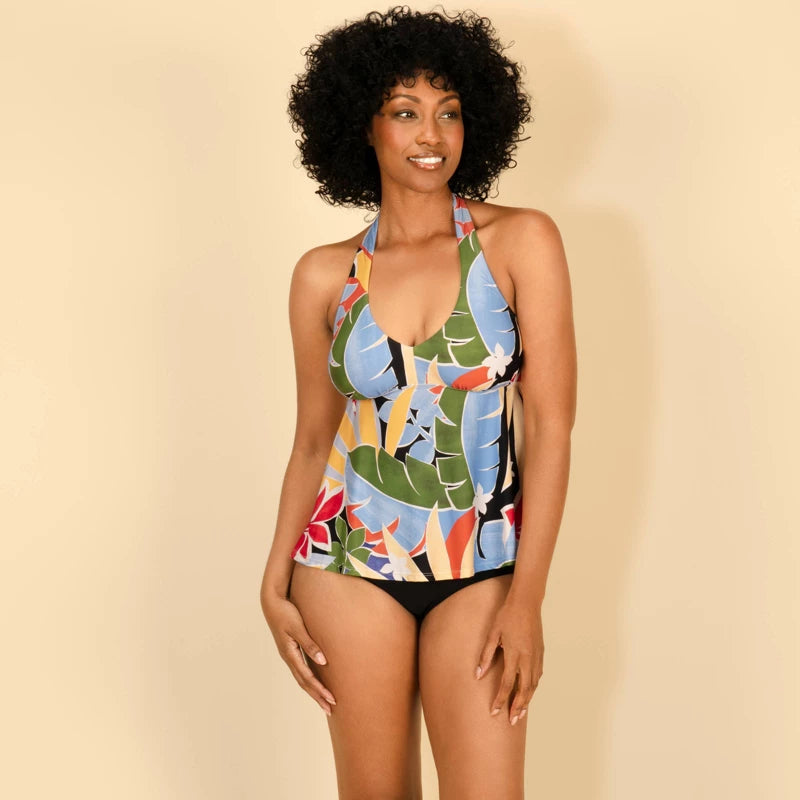 Lands' End Women's Halter Peplum Tankini Top - Green/Blue/Black