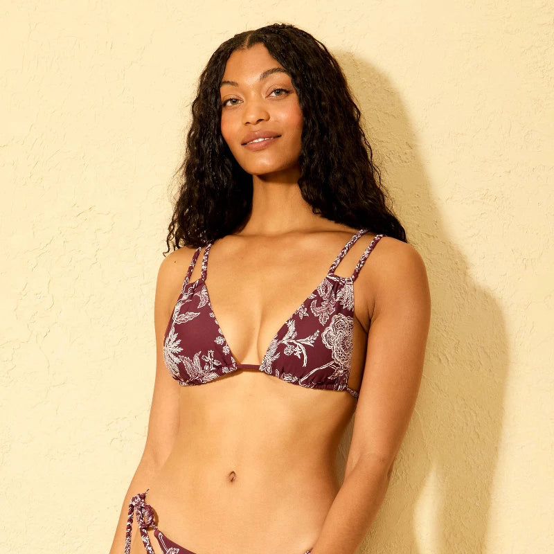 Women's Paisley Print Braided Straps Triangle Bikini Top - Shade & Shore Burgundy
