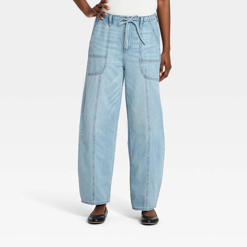 Women’s High-Rise Drawstring Soft Utility Jeans - Universal Thread Light Wash