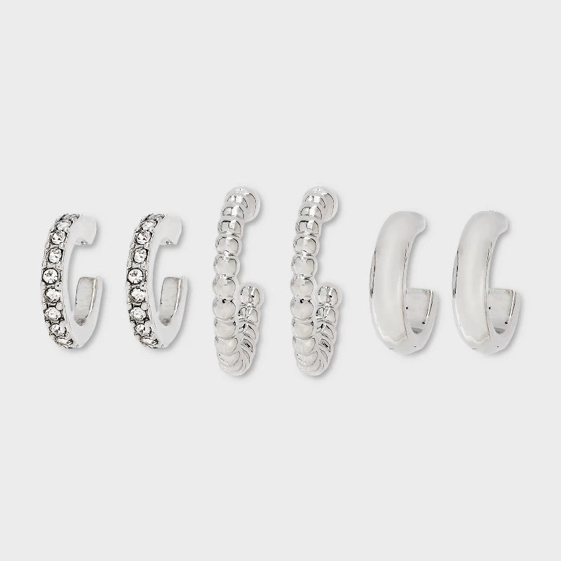 Rhodium Hoop Earring Set 3pc - A New Day Silver (Please be advised that sets may be missin