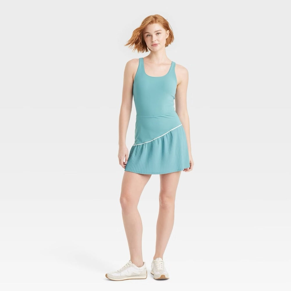 Women's Knit Asymmetrical Pleated Active Dress - JoyLab Teal Green