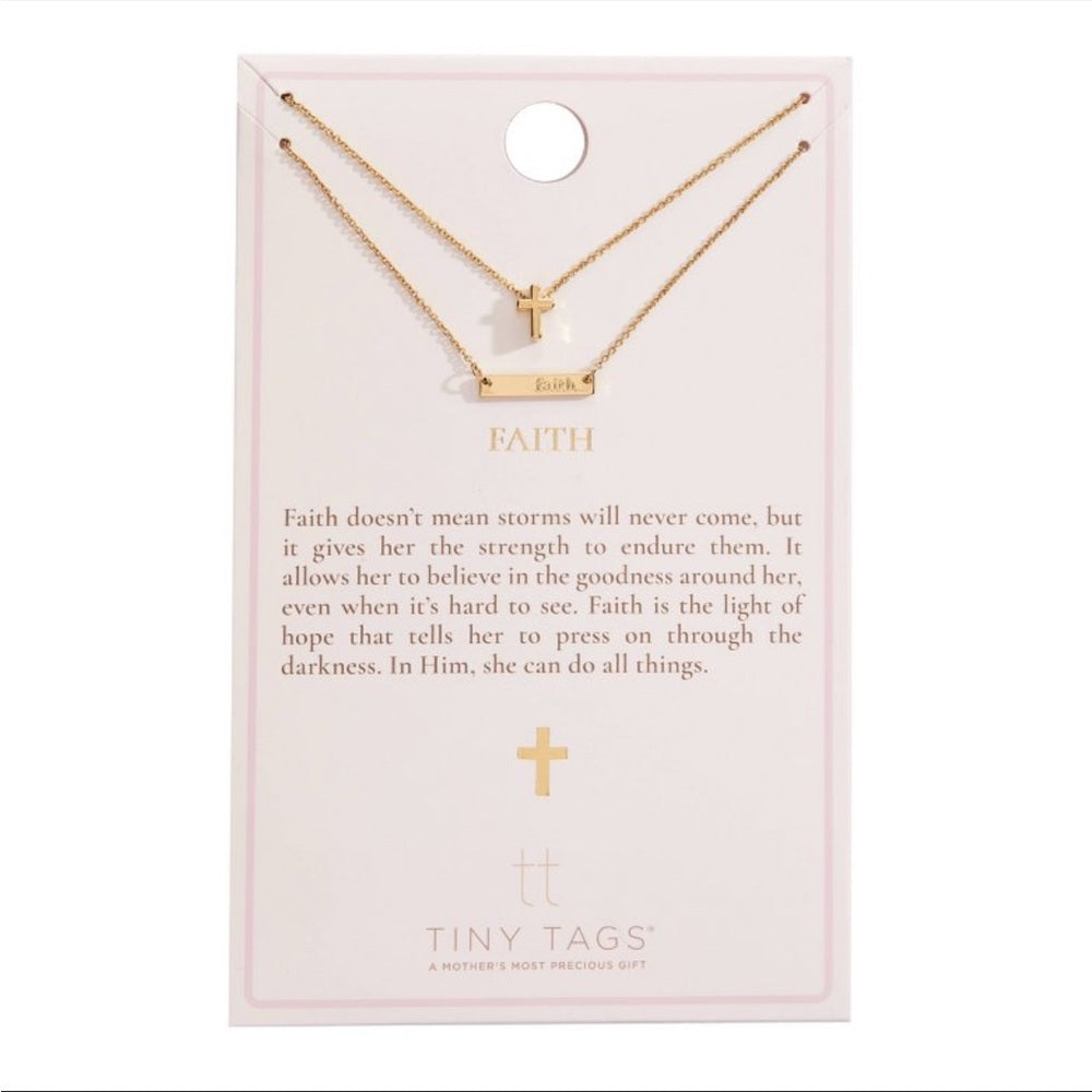 Tiny Tags 14K Gold Ion Plated Faith Bar and Cross Chain Necklace Set 2pc - Gold (Please be