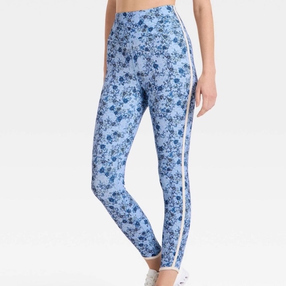 Women's Floral Print High-Rise Piped Leggings - JoyLab Blue