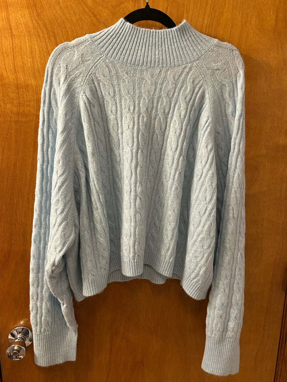 Women's Mock Neck Cable Knit Sweater - JoyLab Light Blue