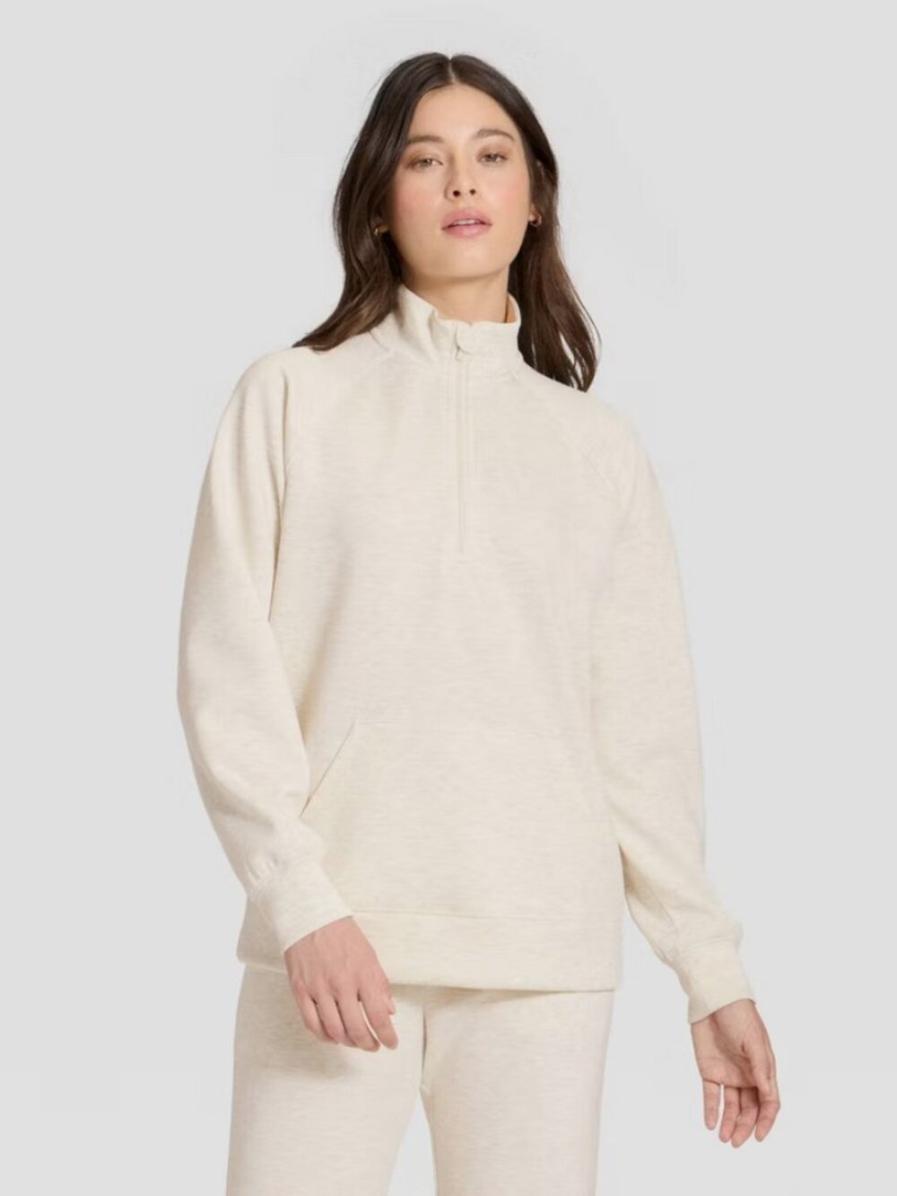 Women's Airy Sleek Legging Friendly Half Zip Sweatshirt - All In Motion Heathered Cream