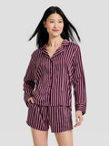 Women's Luxury Collection Satin Notch Collar Top and Lace Trim Shorts Pajama Set - Auden O