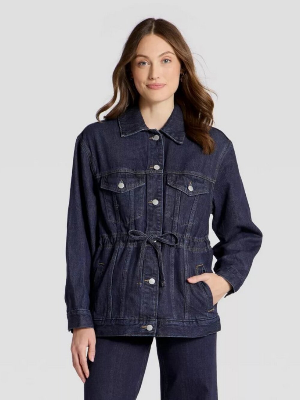 Women's Cinched Waist Trucker Denim Jacket - Universal Thread Dark Wash