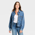 Women's Relaxed Trucker Denim Jacket - Universal Thread Medium Wash
