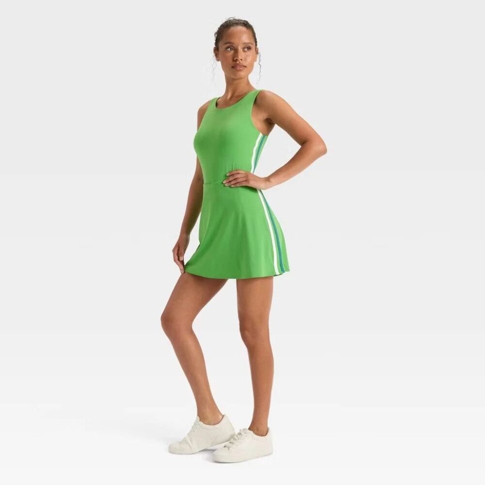 Women's Knit Sporty Contrast Active Dress - JoyLab Bright Green