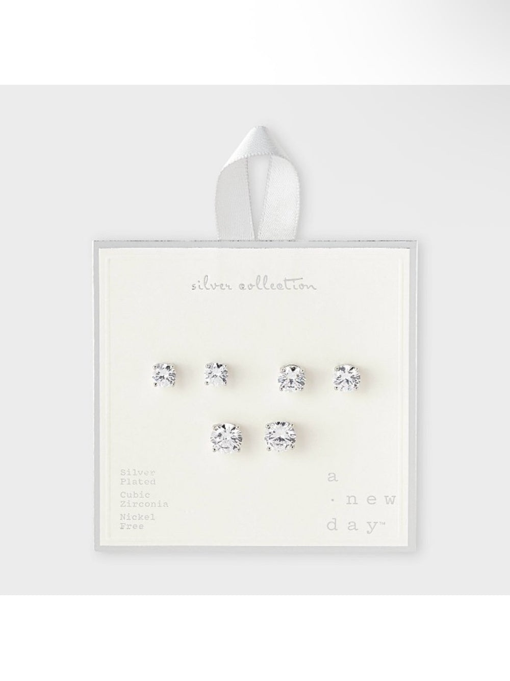 Sterling Silver Cubic Zirconia Stud Earring Set 3pc - Silver/Pear