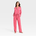 Women's Cloud Knit Long Sleeve Notch Collar Top and Pants Pajama Set - Auden Pink XXL (Ple