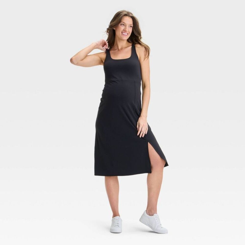 Slit Active Midi Maternity Dress - Isabel Maternity by Ingrid & Isabel Black